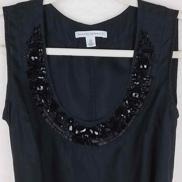 Banana Republic Dress XS Black 100% Silk Sleeveless Beaded Neck Belted Sheath - Picture 4 of 11